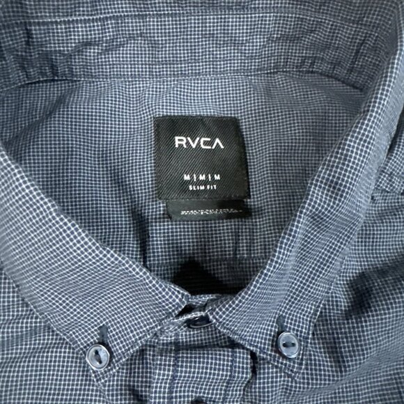 RVCA Men’s Dark Blue Check Short Sleeve Button Down Shirt Side Medium - Picture 2 of 5